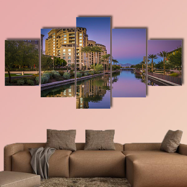  AZ Canal in Scottsdale, AZ, USA at Sunset multi panel canvas wall art