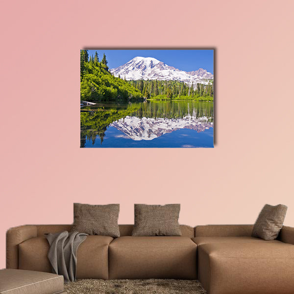 The Beautiful Reflection of Mt Rainier from the Bench Lake multi panel canvas wall art