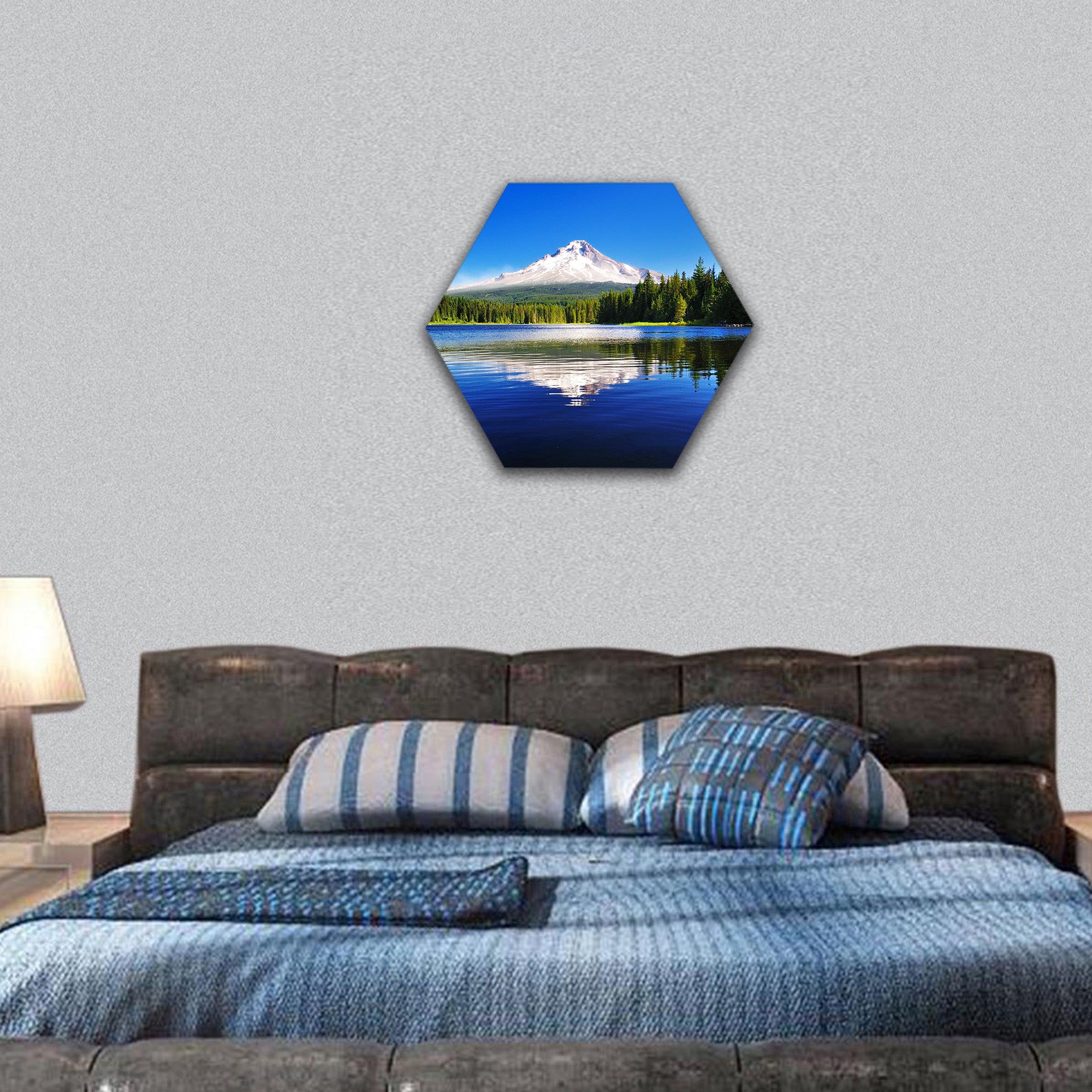 The Mount Hood reflection in Trillium Lake hexagonal canvas wall art
