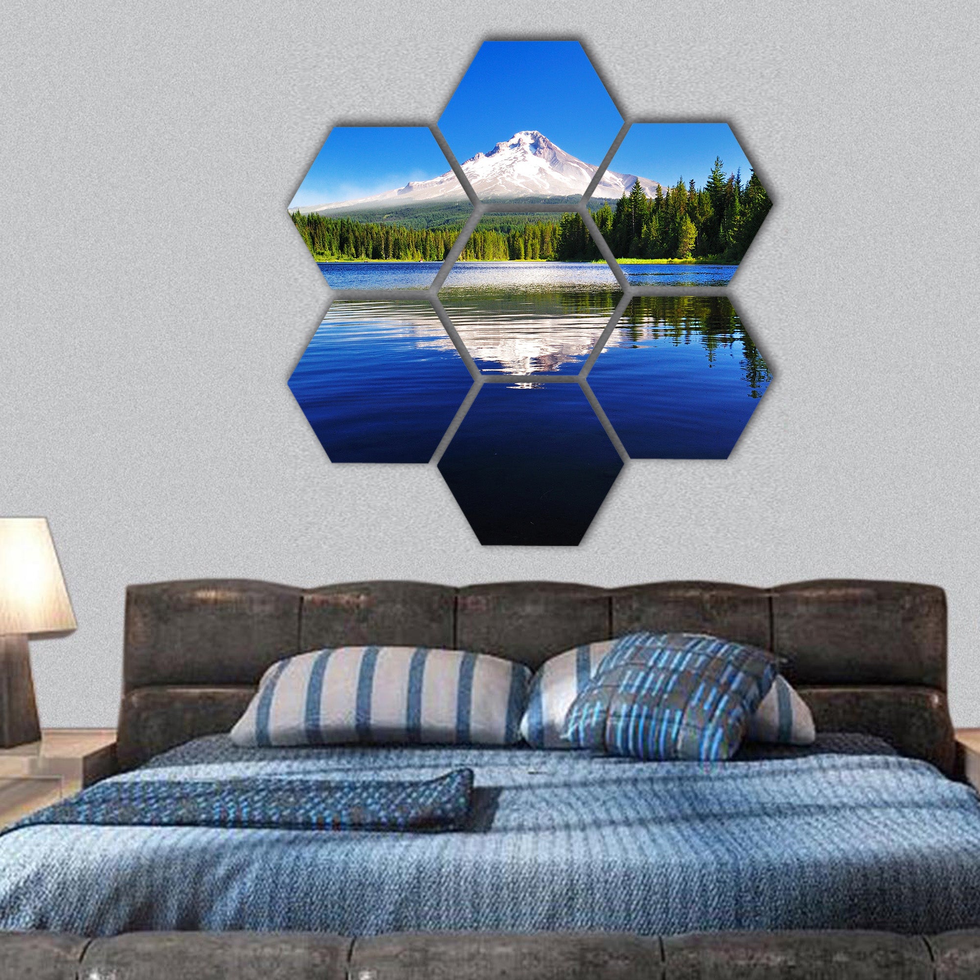 The Mount Hood reflection in Trillium Lake hexagonal canvas wall art