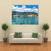 Scenic summer panorama of Black Sea pier and port harbor Multi panel canvas wall art