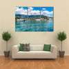 Scenic summer panorama of Black Sea pier and port harbor Multi panel canvas wall art