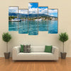 Scenic summer panorama of Black Sea pier and port harbor Multi panel canvas wall art