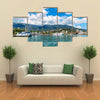 Scenic summer panorama of Black Sea pier and port harbor Multi panel canvas wall art