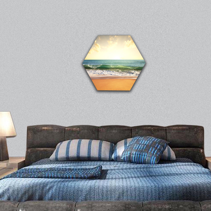 Sea sunset and cloudy sky hexagonal canvas wall art