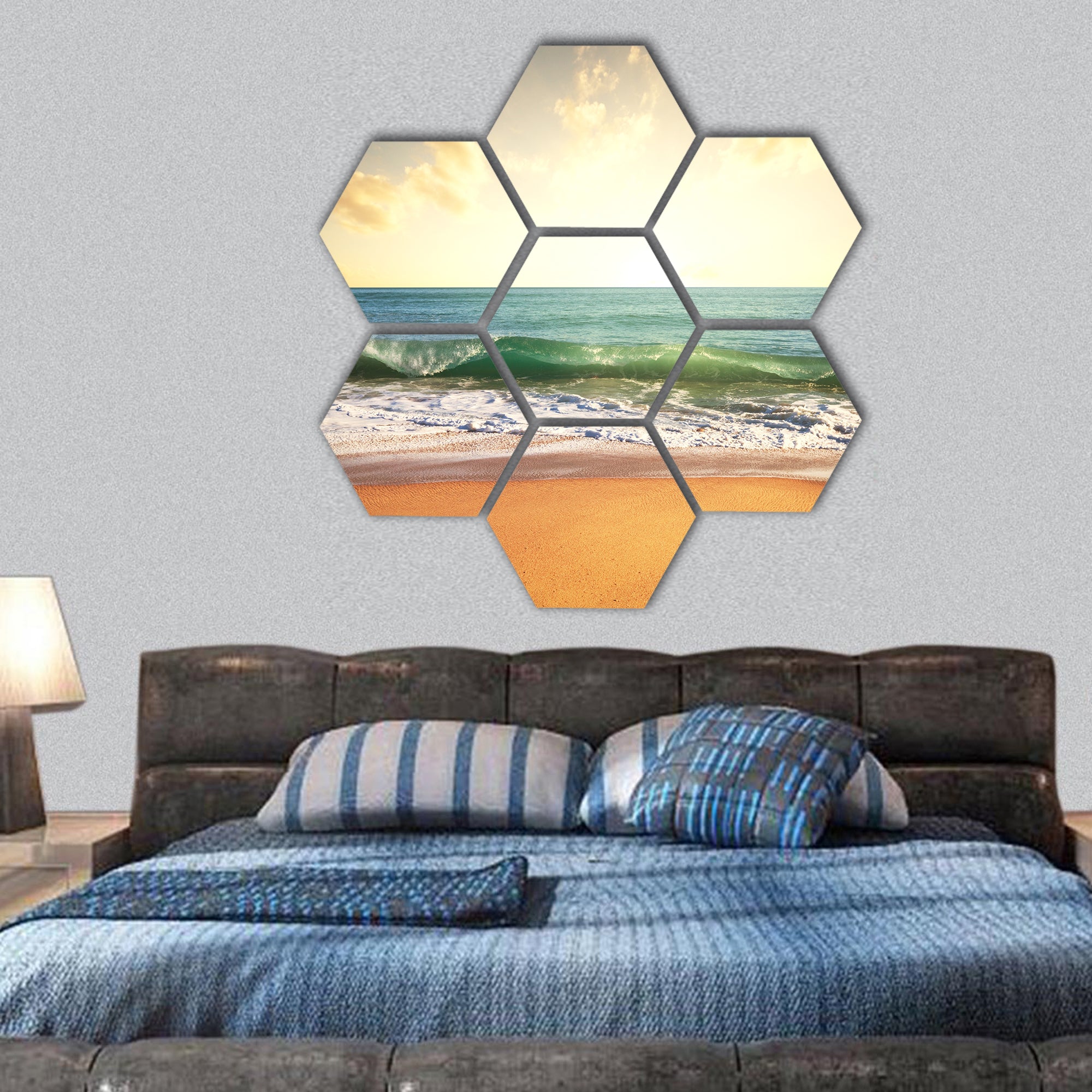 Sea sunset and cloudy sky hexagonal canvas wall art