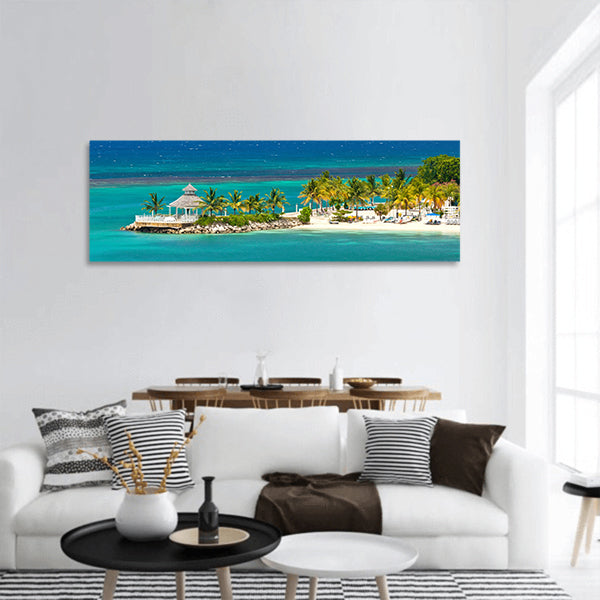 Beautiful and relaxing view of beach in Ocho Rios, Jamaica panoramic canvas wall art