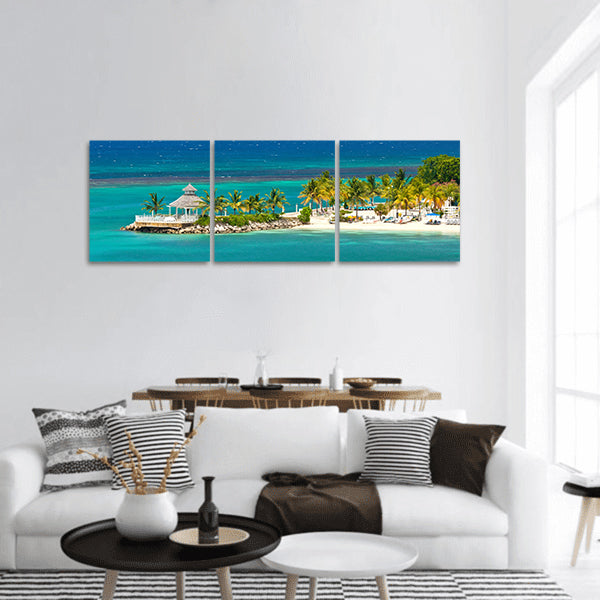 Beautiful and relaxing view of beach in Ocho Rios, Jamaica panoramic canvas wall art