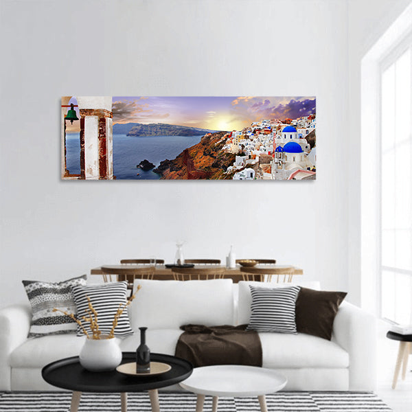 Famous Santorini sunset panoramic canvas wall art