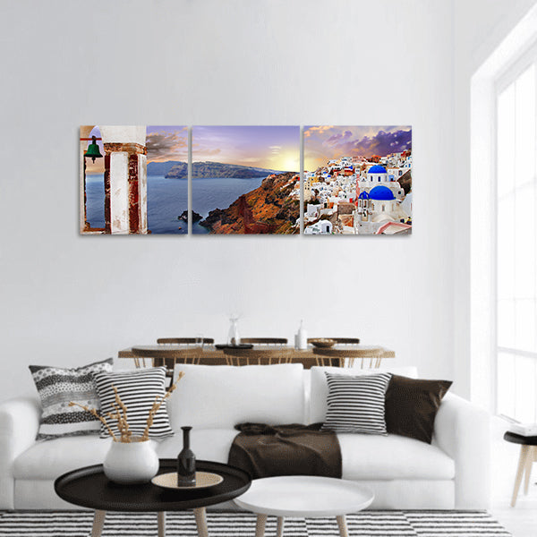 Famous Santorini sunset panoramic canvas wall art