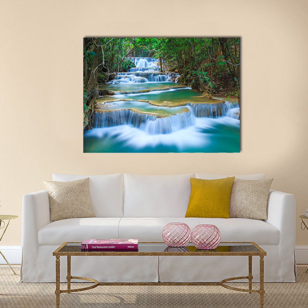 Deep forest Waterfall in Kanchanaburi Multi Panel Canvas Wall Art