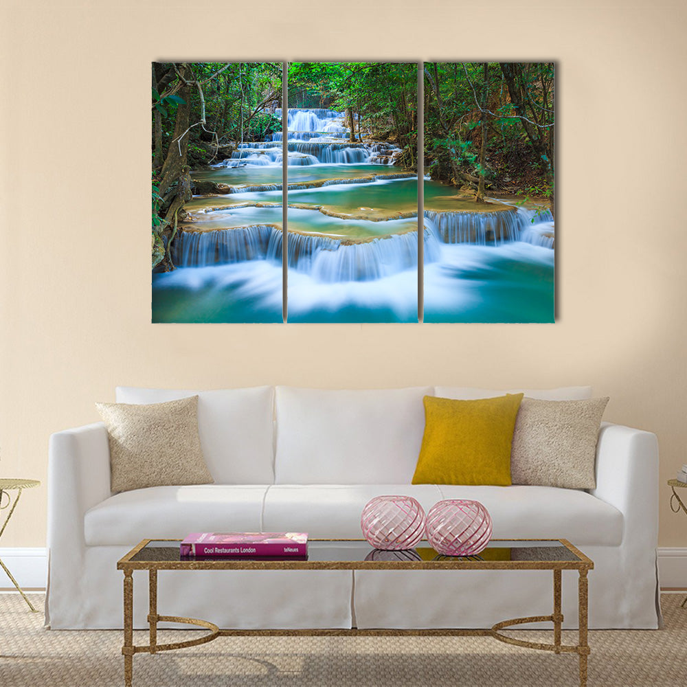 Deep forest Waterfall in Kanchanaburi Multi Panel Canvas Wall Art