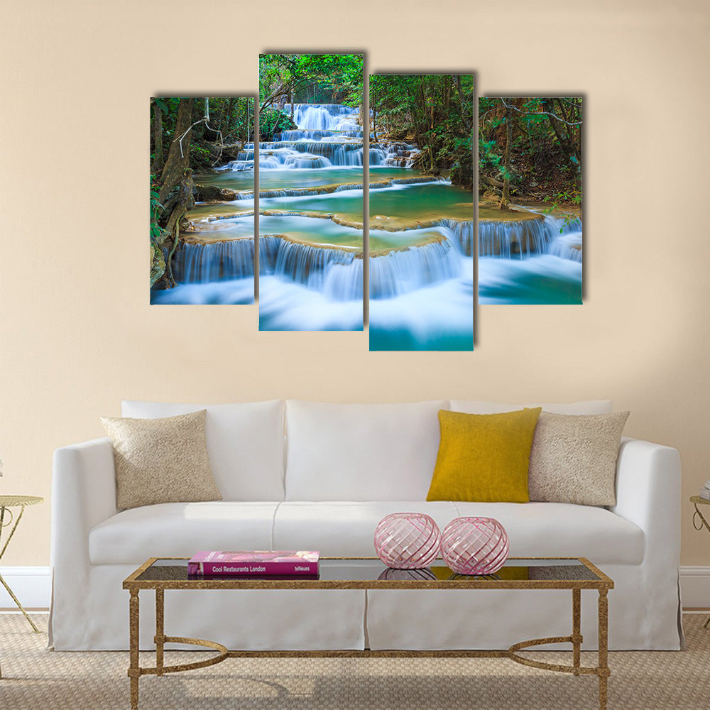 Deep forest Waterfall in Kanchanaburi Multi Panel Canvas Wall Art
