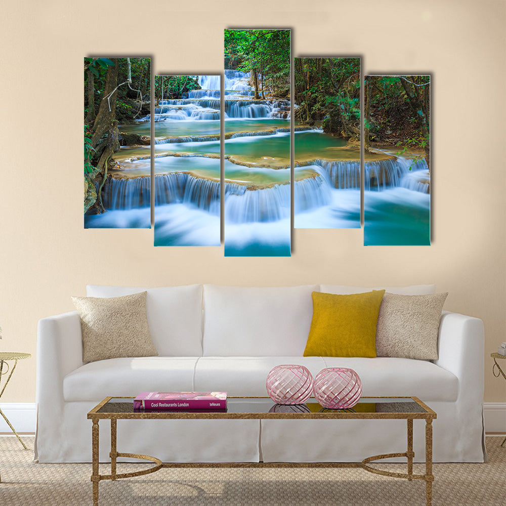 Deep forest Waterfall in Kanchanaburi Multi Panel Canvas Wall Art