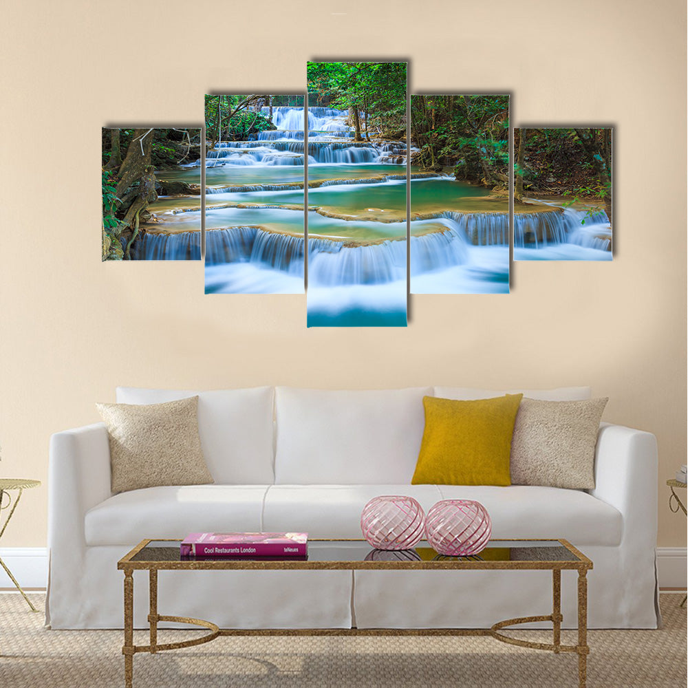 Deep forest Waterfall in Kanchanaburi Multi Panel Canvas Wall Art