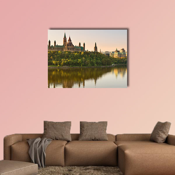 Ottawa city skyline at sunrise in the morning over river wall art