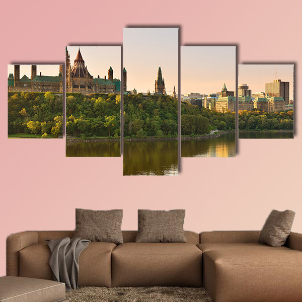 Ottawa city skyline at sunrise in the morning over river wall art