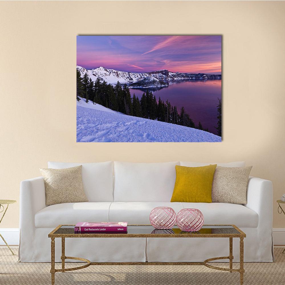 Winter Scene at Crater Lake National Park, Oregon, U.S.A Multi Panel Canvas Wall Art