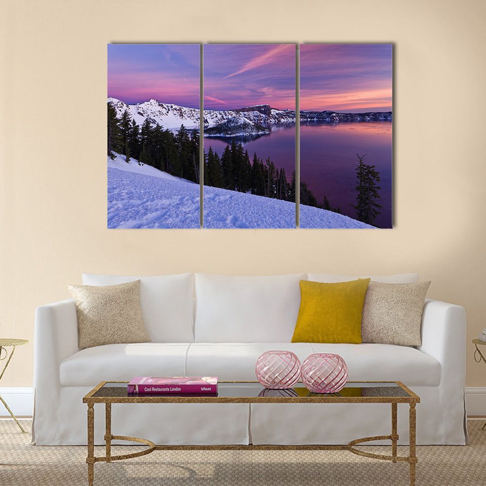 Winter Scene at Crater Lake National Park, Oregon, U.S.A Multi Panel Canvas Wall Art