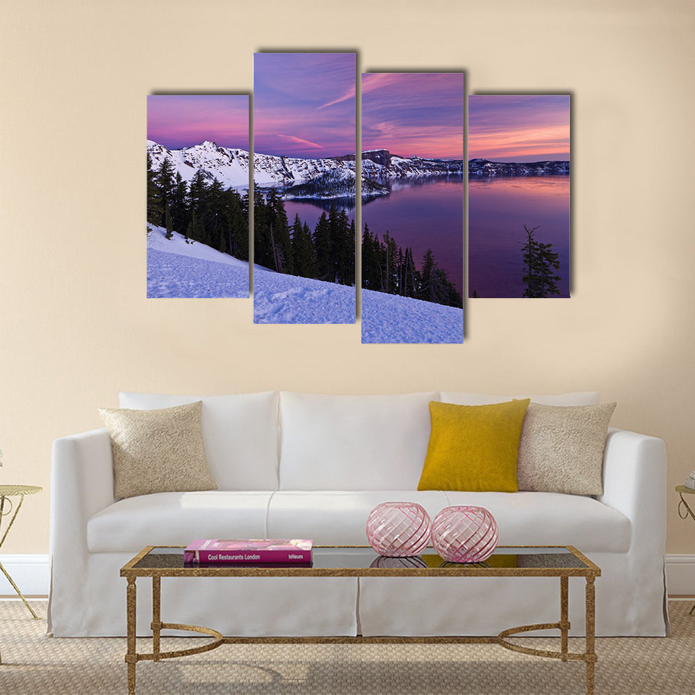 Winter Scene at Crater Lake National Park, Oregon, U.S.A Multi Panel Canvas Wall Art