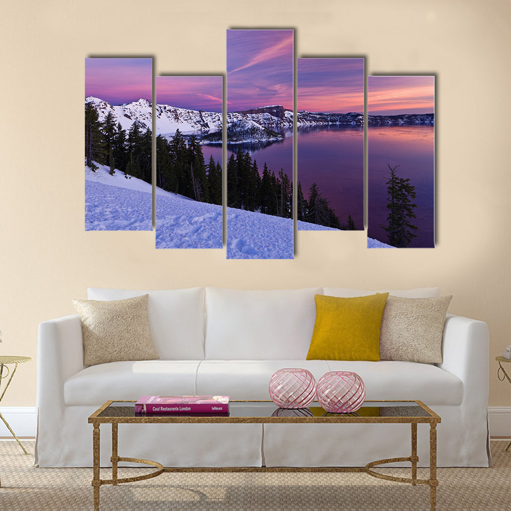 Winter Scene at Crater Lake National Park, Oregon, U.S.A Multi Panel Canvas Wall Art