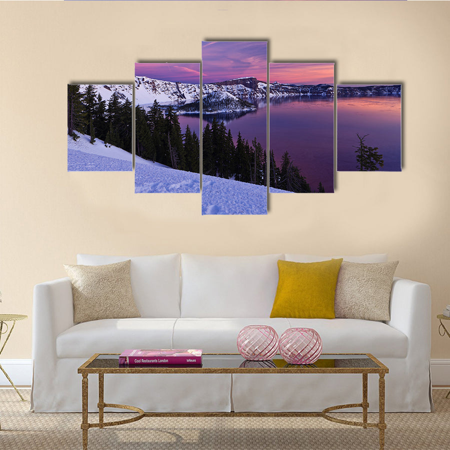 Winter Scene at Crater Lake National Park, Oregon, U.S.A Multi Panel Canvas Wall Art