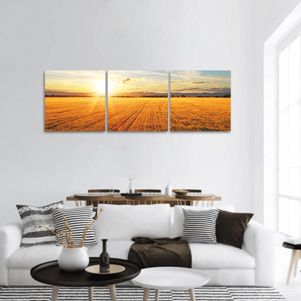 Sunset over wheat field panoramic canvas wall art