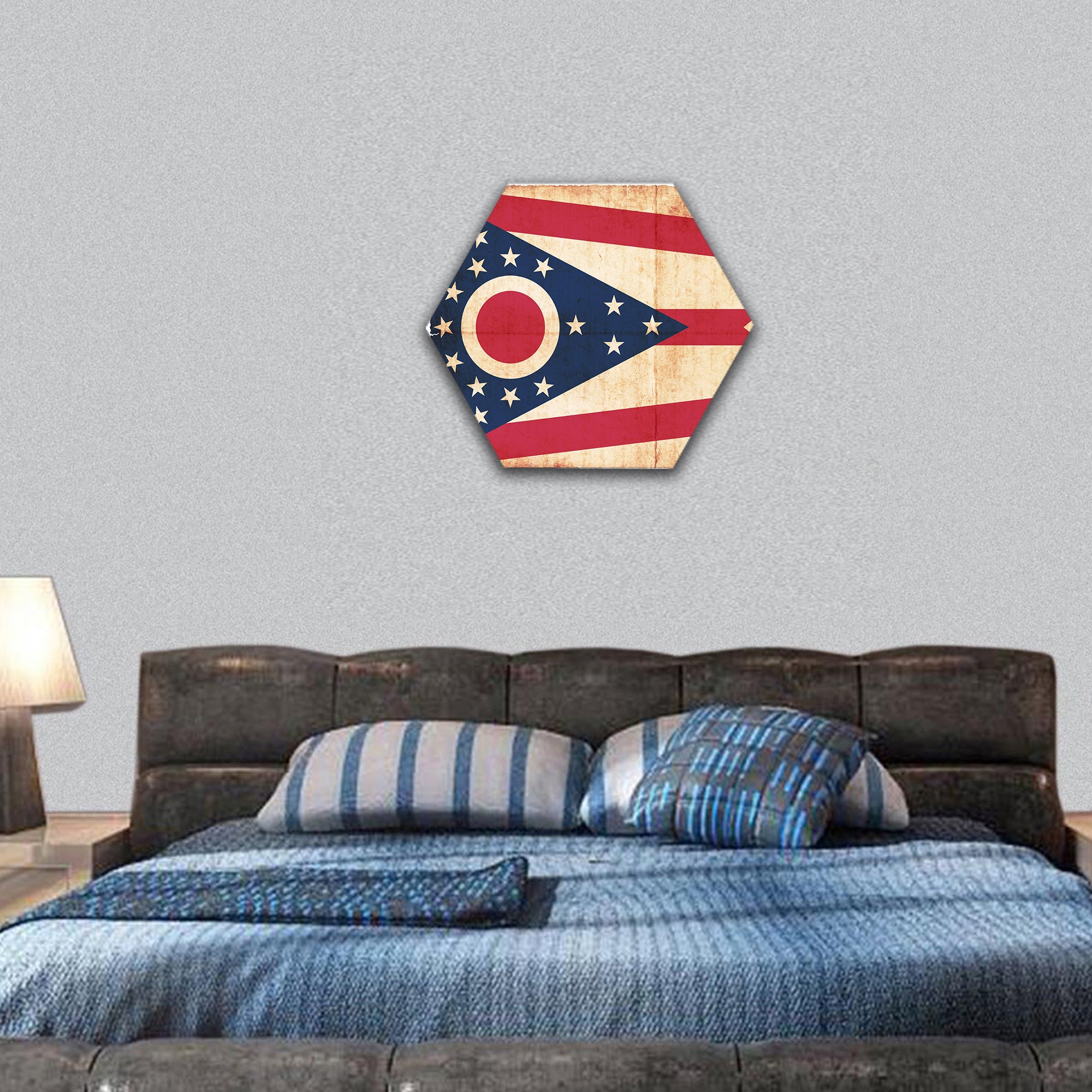 Flag of the US state Ohio created in grunge style hexagonal canvas wall art