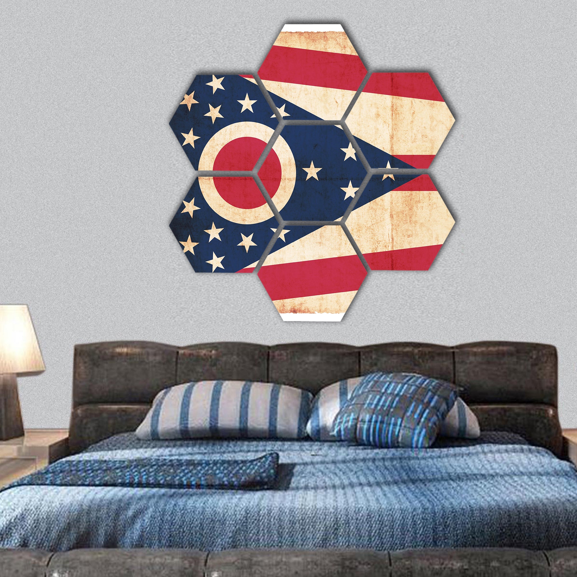 Flag of the US state Ohio created in grunge style hexagonal canvas wall art