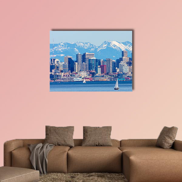 Seattle Skyline Sailboats Puget Sound Cascade Mountains Washington wall art