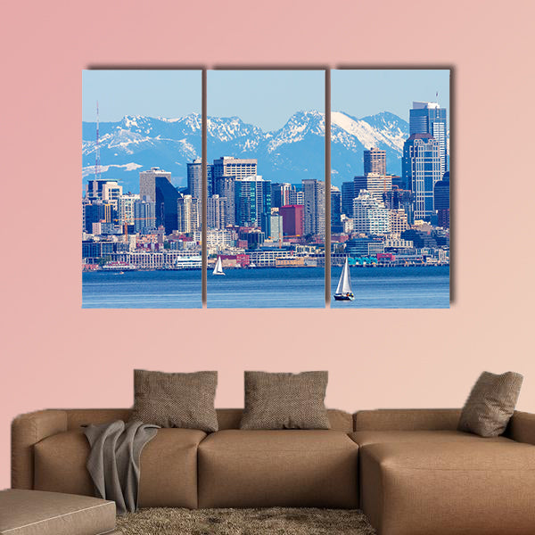 Seattle Skyline Sailboats Puget Sound Cascade Mountains Washington wall art