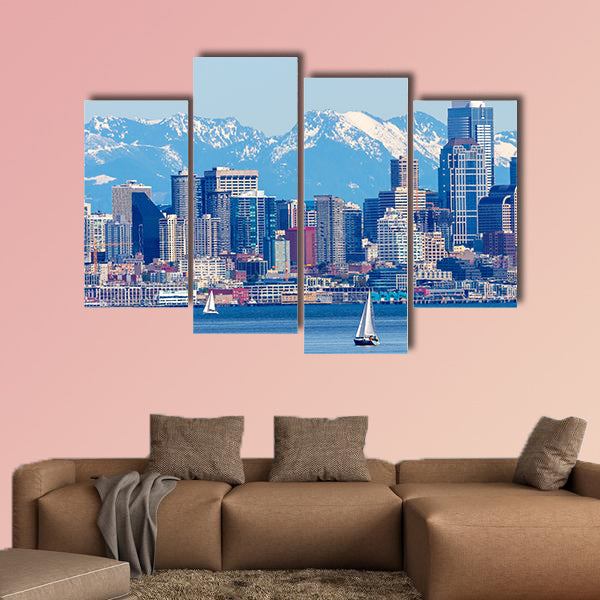 Seattle Skyline Sailboats Puget Sound Cascade Mountains Washington wall art