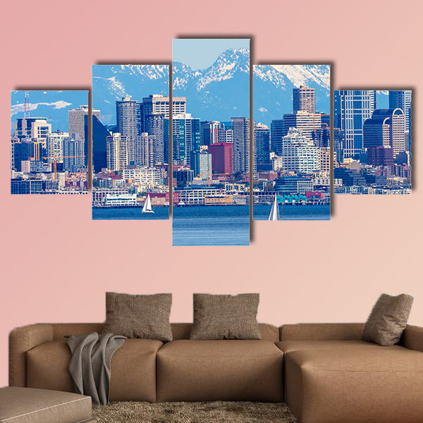 Seattle Skyline Sailboats Puget Sound Cascade Mountains Washington wall art