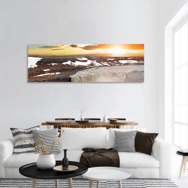 Iceland waterfall - Dettifoss panoramic canvas wall art
