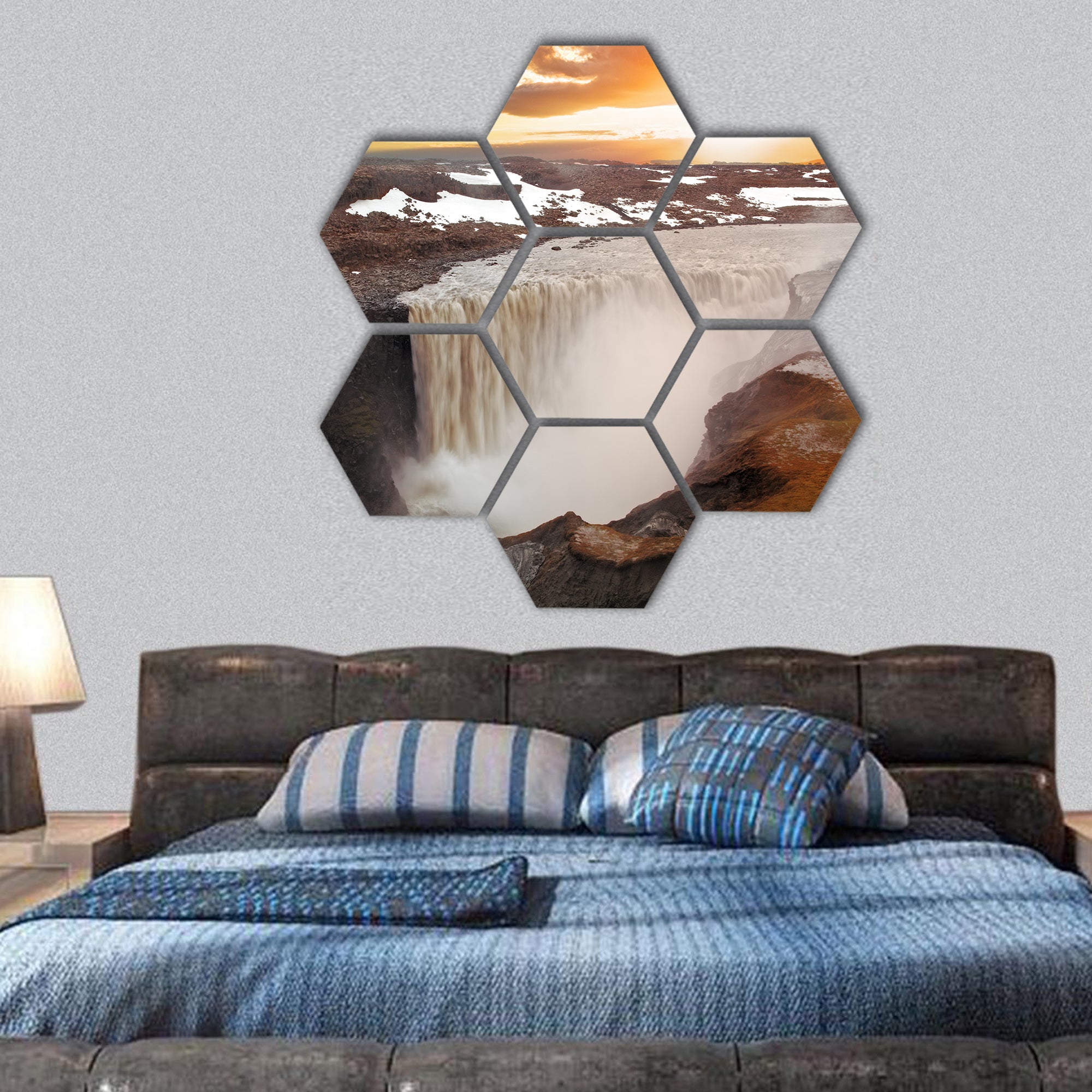 Iceland waterfall - Dettifoss hexagonal canvas wall art