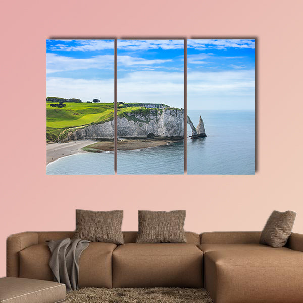 Etretat Aval cliff, rocks and natural arch landmark and Blue Ocean wall art