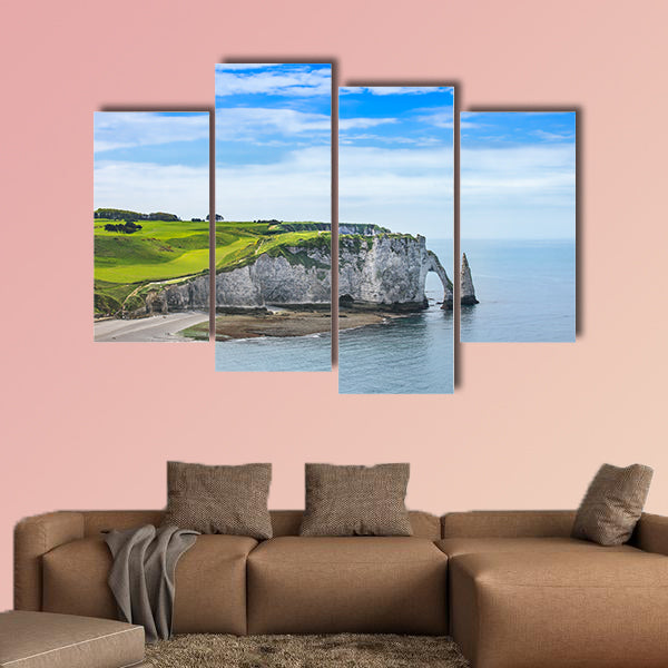 Etretat Aval cliff, rocks and natural arch landmark and Blue Ocean wall art