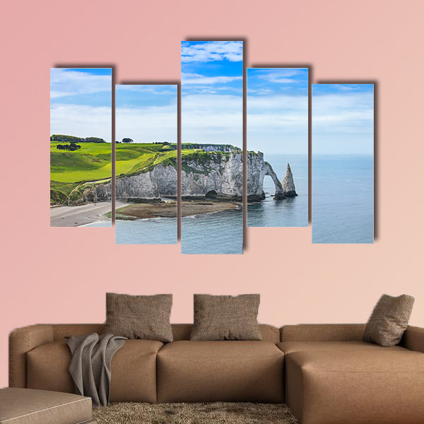 Etretat Aval cliff, rocks and natural arch landmark and Blue Ocean wall art