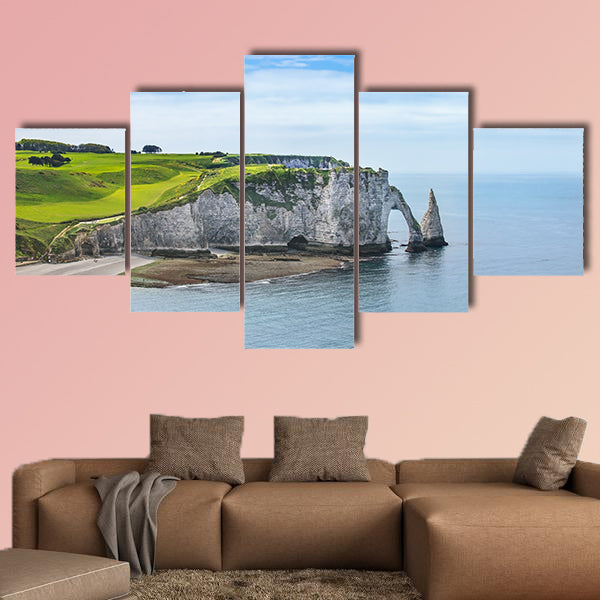 Etretat Aval cliff, rocks and natural arch landmark and Blue Ocean wall art