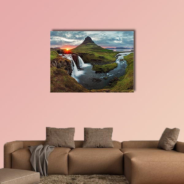 Iceland Landscape spring panorama at sunset, kirkjufell multi panel canvas wall art