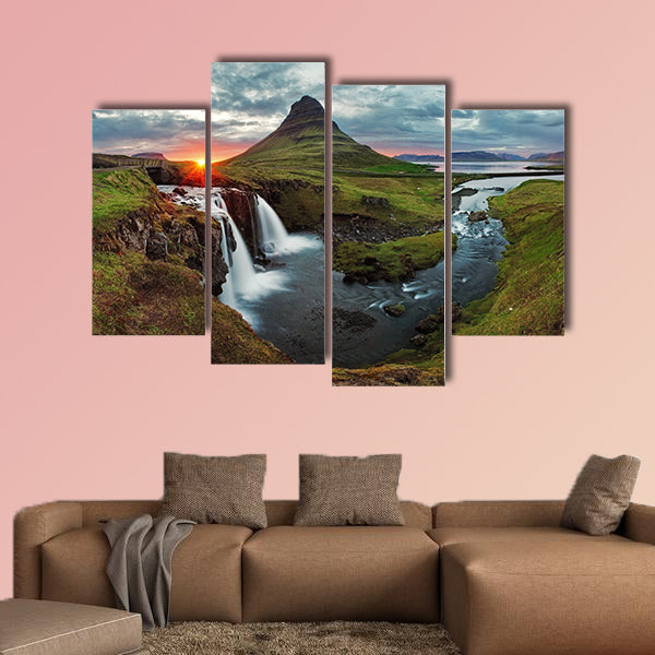 Iceland Landscape spring panorama at sunset, kirkjufell multi panel canvas wall art