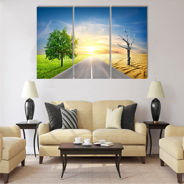 Effect of global warming on a nature Multi Panel Canvas Wall Art