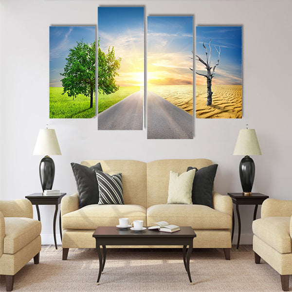 Effect of global warming on a nature Multi Panel Canvas Wall Art