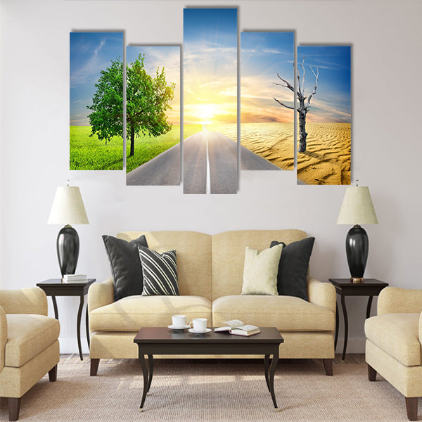 Effect of global warming on a nature Multi Panel Canvas Wall Art