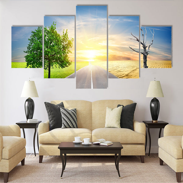 Effect of global warming on a nature Multi Panel Canvas Wall Art