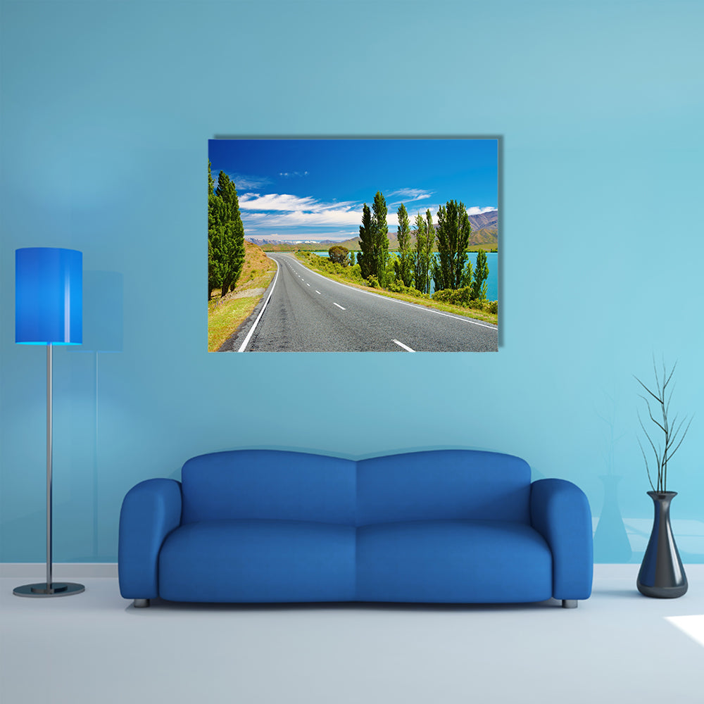 Mountain Landscape With Lake And Road In New Zealand Multi Panel Canvas Wall Art