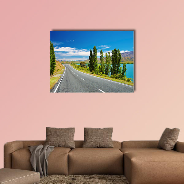 Mountain landscape with lake and road, New Zealand wall art