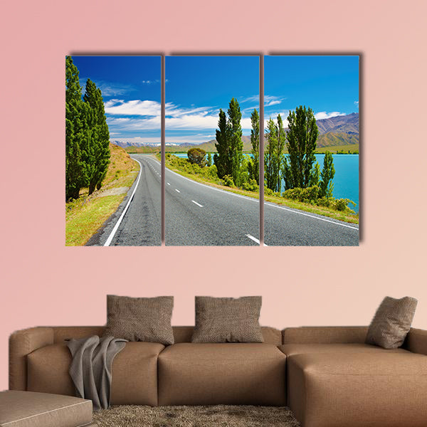 Mountain landscape with lake and road, New Zealand wall art