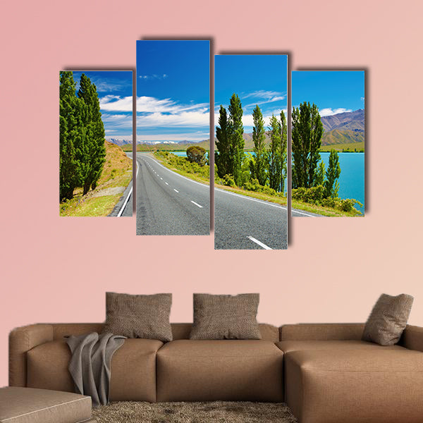 Mountain landscape with lake and road, New Zealand wall art