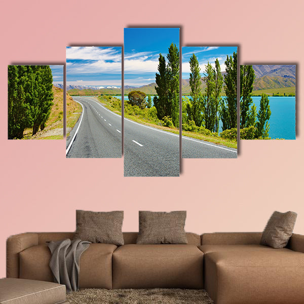 Mountain landscape with lake and road, New Zealand wall art